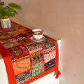 ATRANGI STUDIO Patchwork Table Runner | Traditional Rajasthani Khambadiya Craft | Handmade Dining Table Runner for Home Decor | Colourful Dining Setup | 16x72 Inch, Orange