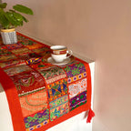 ATRANGI STUDIO Patchwork Table Runner | Traditional Rajasthani Khambadiya Craft | Handmade Dining Table Runner for Home Decor | Colourful Dining Setup | 14x60 Inch, Orange