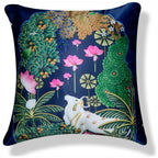 Vendola Decorative Satin Sofa Cushion Covers Set of 5, 20 Inch x 20 inch, Ethic, Festive Sofa Pillow Cover, Beige, Blue & Green, Palace, Animal & Cow Design, Zipper Closure (Palace, 20X20 Inches)