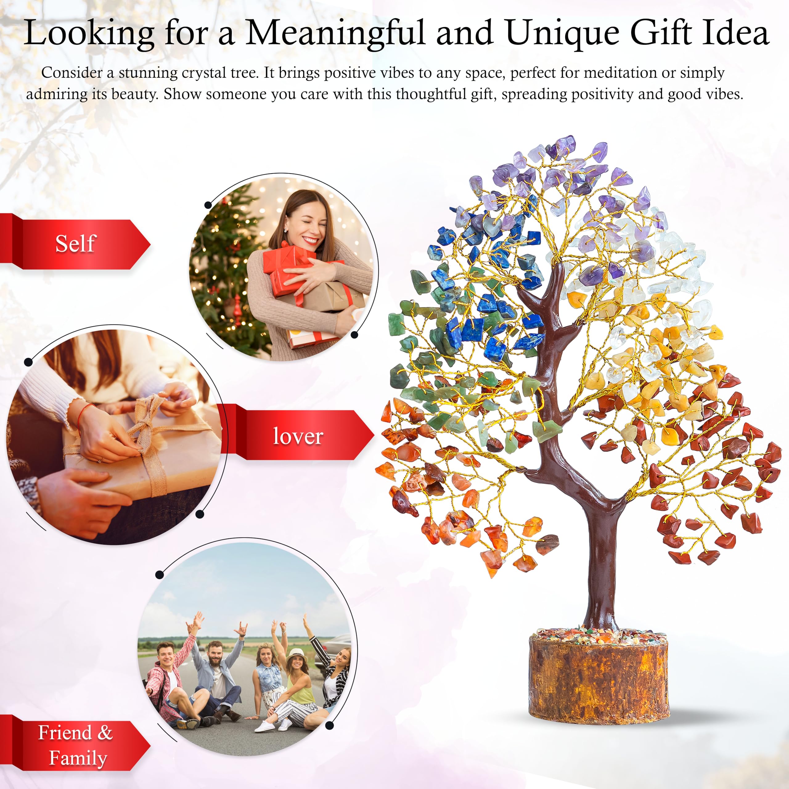 HindCraft Seven Chakra Tree of Life | Decorative Artificial Crystal Tree for Home & Office | Feng Shui Prosperity Tree for Living Room & Hall | Gift for Men & Women – Housewarming & Anniversary