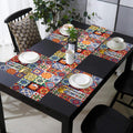 PRAKARTIK BY INDUARTS Sun Moon and Stars Eco-Friendly Cotton Dining Table Mats with Runner – Reusable, Machine Washable, Everyday Use Red and White Rectangular Placemats, Set of 4+135 cm Runner Kafalo