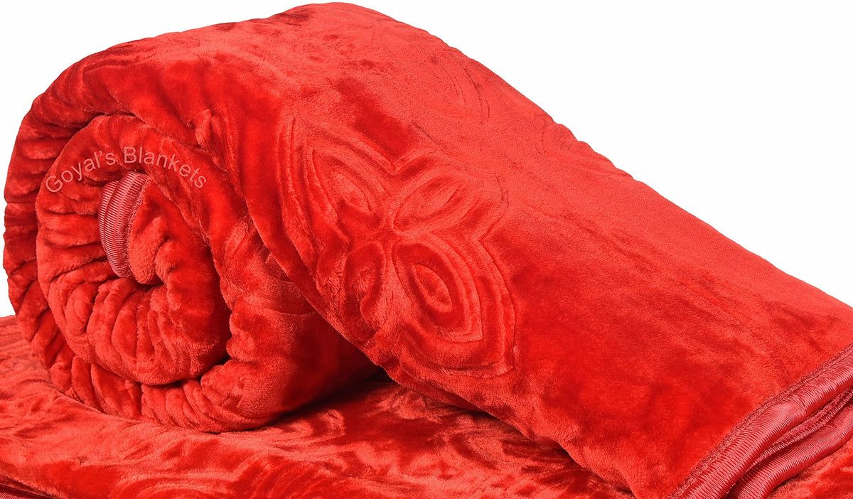 Goyal's Super Soft Mink Double Bed Blanket 500 TC, 87 X 85 Size - Red Kafalo