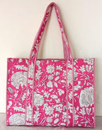 Cotton Tote bag for Women | Shoulder Bag | Reversible Bag | Durable Shopping bag | Reusable Grocery Bags | Eco friendly Bags| Handmade Cotton Bag | Stylish Quilted handBag (Pink White)
