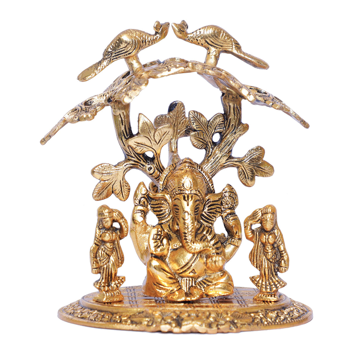 KridayKraft Ganesha with Riddi Shiddi Under Tree Metal Statue for Pooja Decorative Showpiece Figurine Religious Idols for Home Office Statue Murti for Decoration & Pooja Gifting Purpose Sculpture