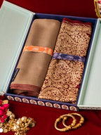 Pashmoda His and Her Gift Set of Fine wool and Embroidered Stole With Wooden Gift Box