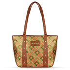 Storite Women's Tote Bag With Leather Handles & Embroidery Printed Handbag With Zip Pockets, Shoulder Tote Bag And Handbag For Office And College(26x9x24cm)