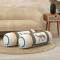 BLOCKS OF INDIA Cotton Hand Block Printed Bolster Cover | Booster Cover with Drawstring | Round Long Pillow Cover for Bed | Dewan Pillow Cover Set 16 X 32 | Set of 2 (Yellow Camel)