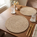 R home Ivory Coastal Coil Handmade Crochet Placemats, Set of 2, 14 Inch Round, 100% Cotton & Jute Thread, Handwoven Boho Table Mats for Dining Table, Coffee Table & Home Décor Kafalo
