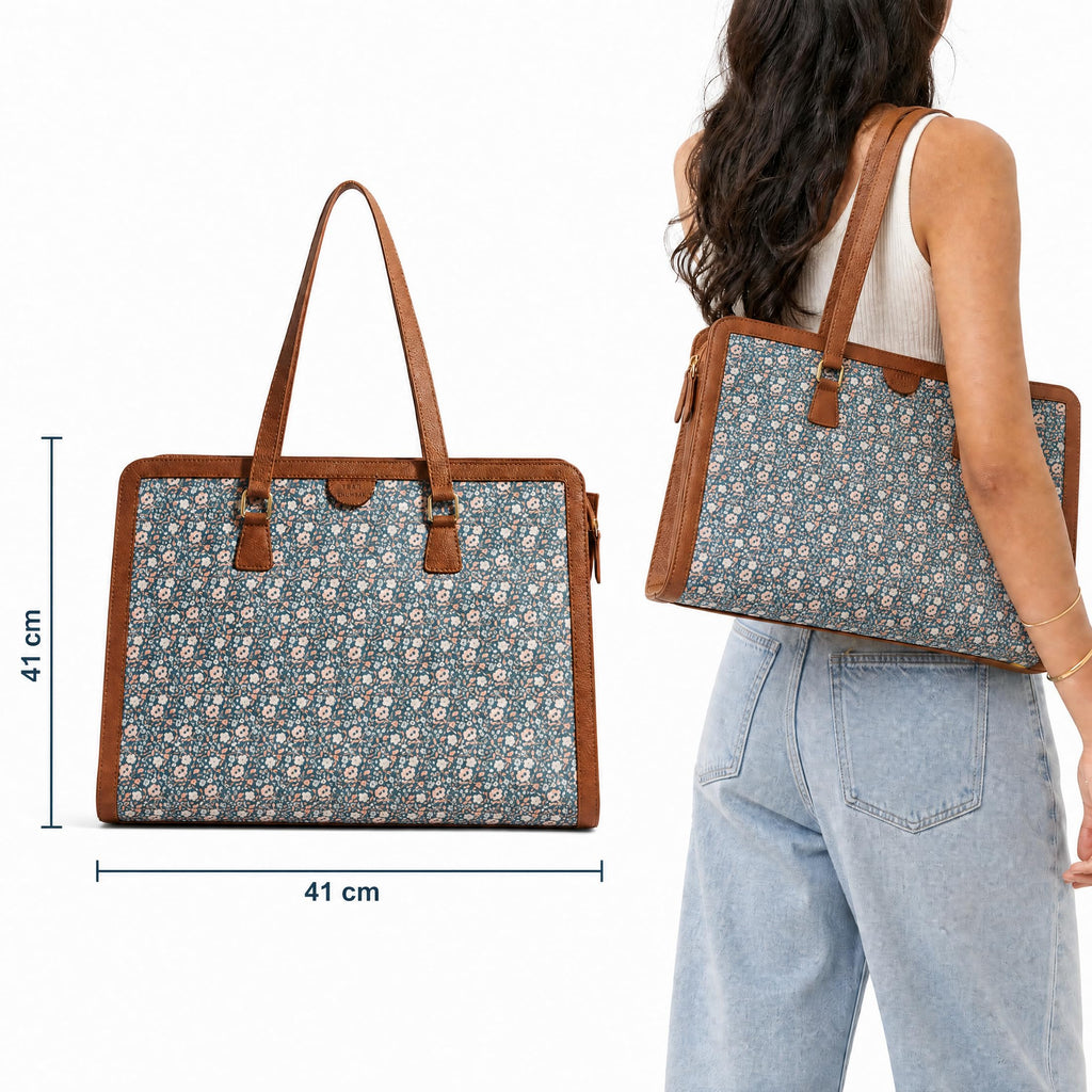 TEAL BY CHUMBAK Office Tote Bag for Women | Stylish Shoulder Bags for College | Professional Canvas Tote Bag | Laptop-Friendly College Bag