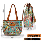 Storite Women's Tote Bag with Leather Handles & Embroidery Printed Handbag with Zip Pockets, Shoulder Tote Bag and Handbag for Office and College (Ethnic Mosaic Patchwork)
