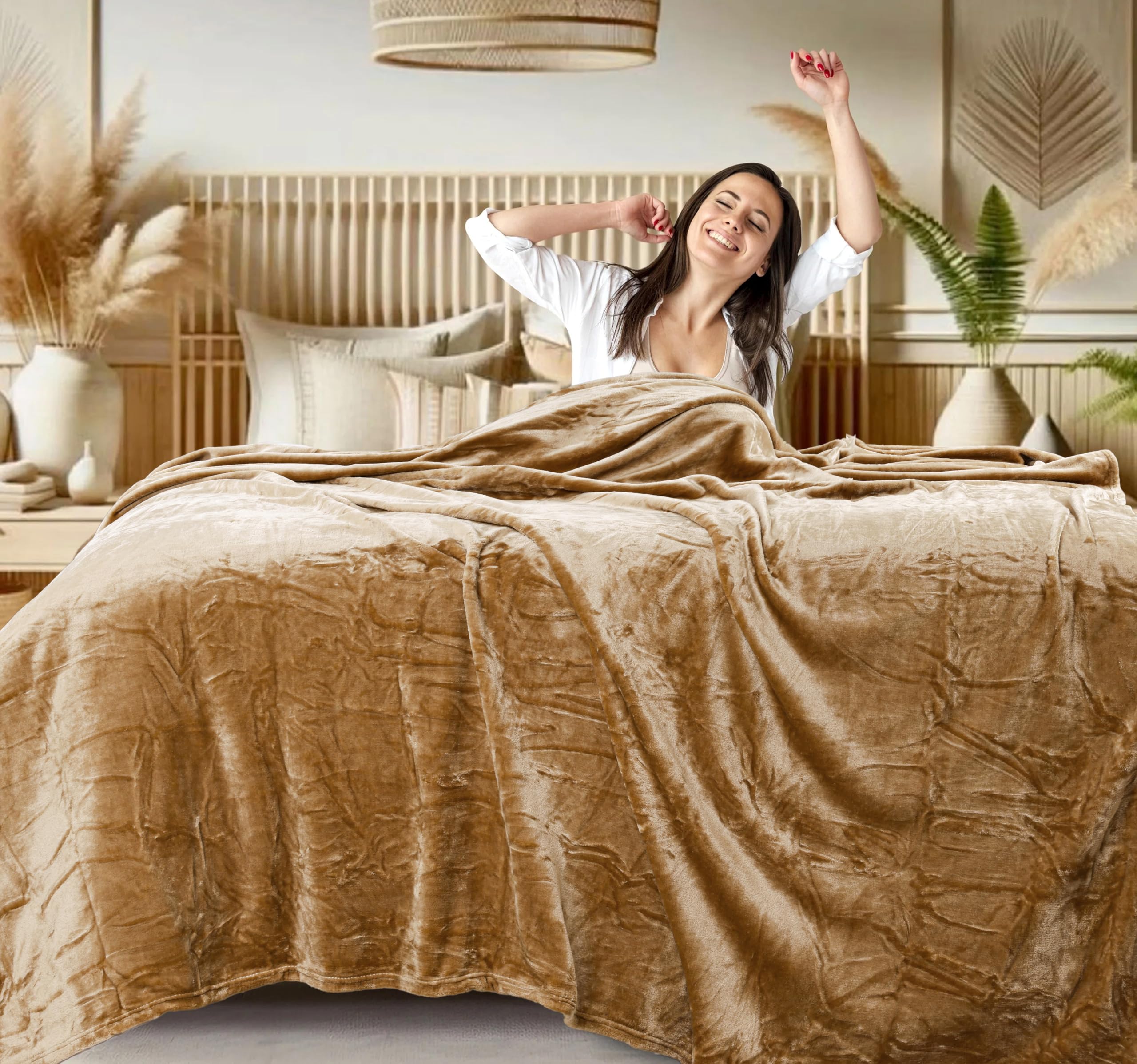Abrazo AC Blanket | 300 GSM Lightweight Super Soft Cozy for Bed, Sofa, Couch, Travel & AC Room | Double Bed 220×240 cm | Solid Color | Breathable All-Season Comfort (Beige) Kafalo