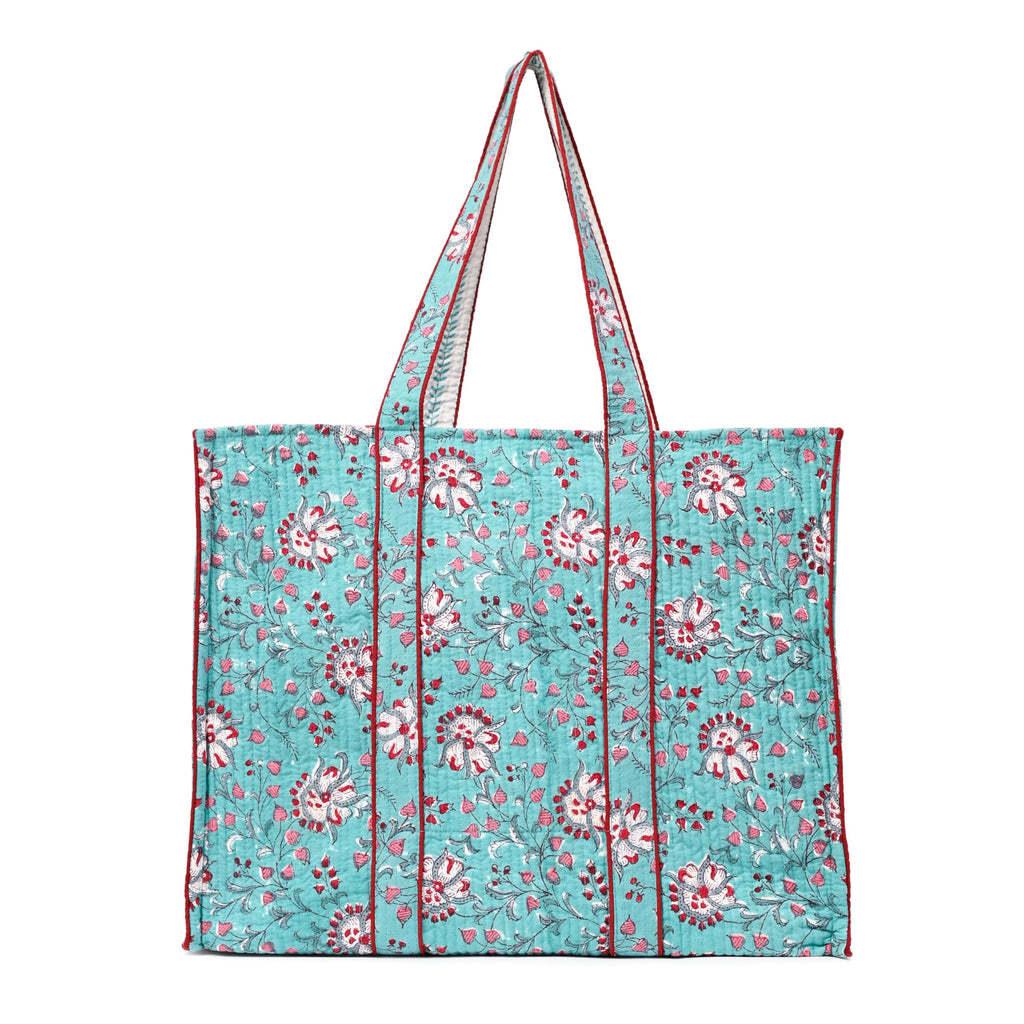 BLOCK N STYLE Cotton Printed Tote Bag, Hand Bag | Quilted Hand Printed Women's Carry Bag, Shopping Tote Bags | Ecofriendly Cotton Tote Bags, Comfortable and Trendy Design (Turquoise)