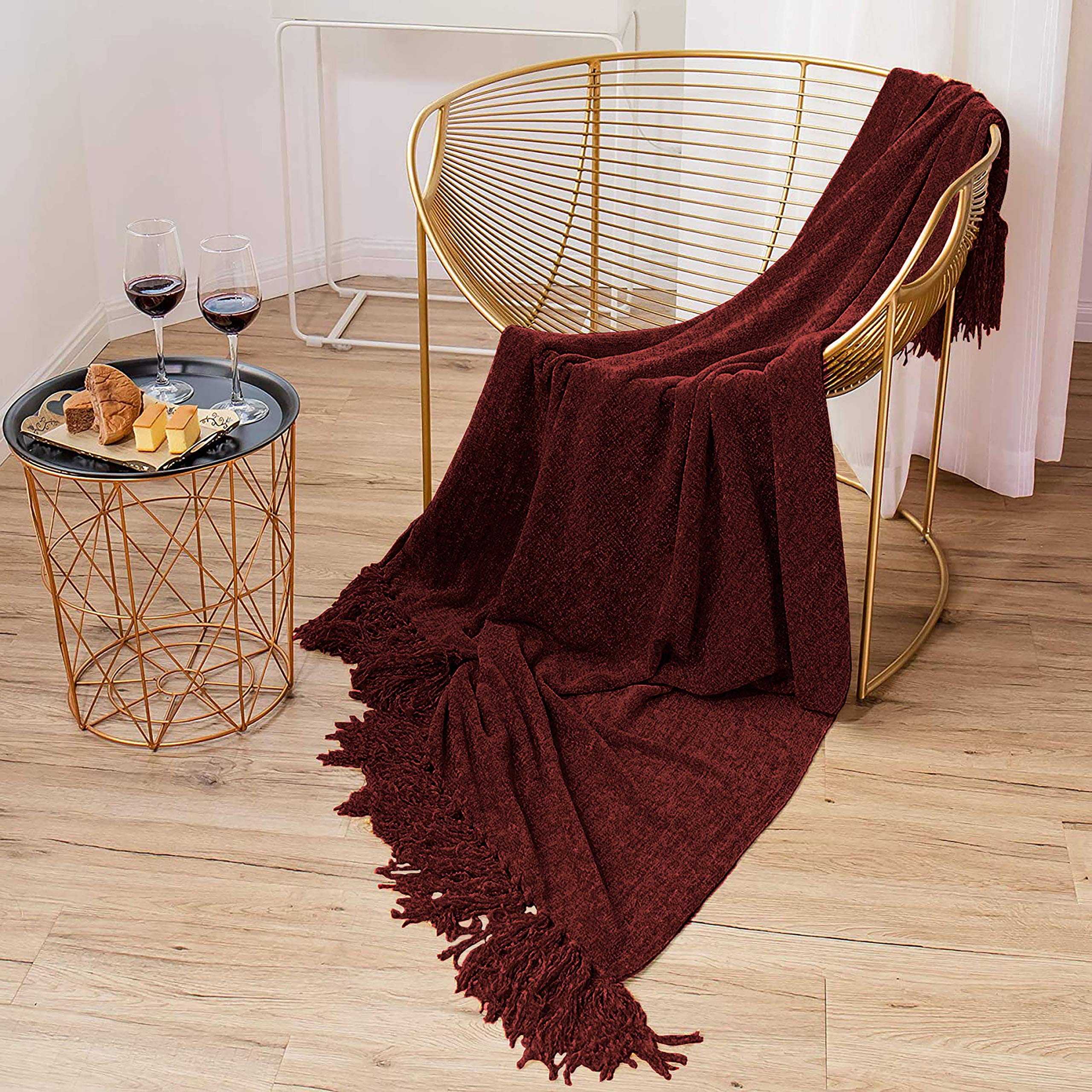 Cazimo Soft Chenille Throw Blanket for Sofa/Couch and Bed - 60 * 50 inches | Summer Friendly, Cozy and Stylish | Pack of 1, Maroon Kafalo