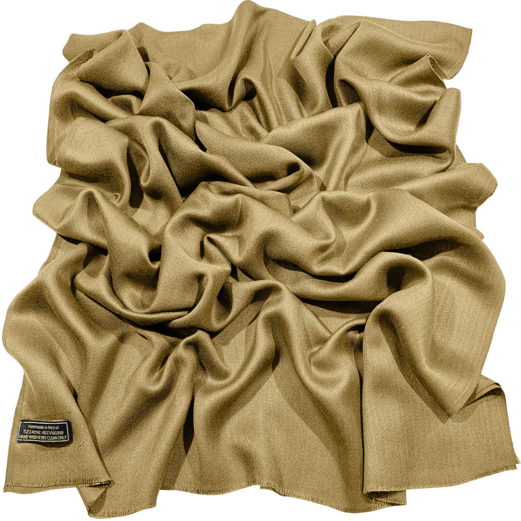 CJ Apparel Gold Brown Solid Color Fringe Design Nepalese Shawl Scarf Wrap Stole Throw Head Wrap Pashmina Hand Made in Nepal New