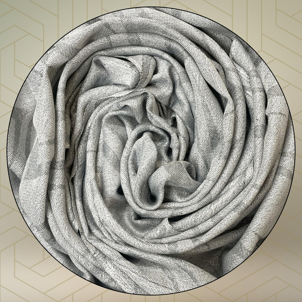 FAHABO Shimmer Geometric Woven Cotton Blend Scarf for Women – Lightweight Hijab & Stole Wrap | 73 x 29 Inches (Light Grey)