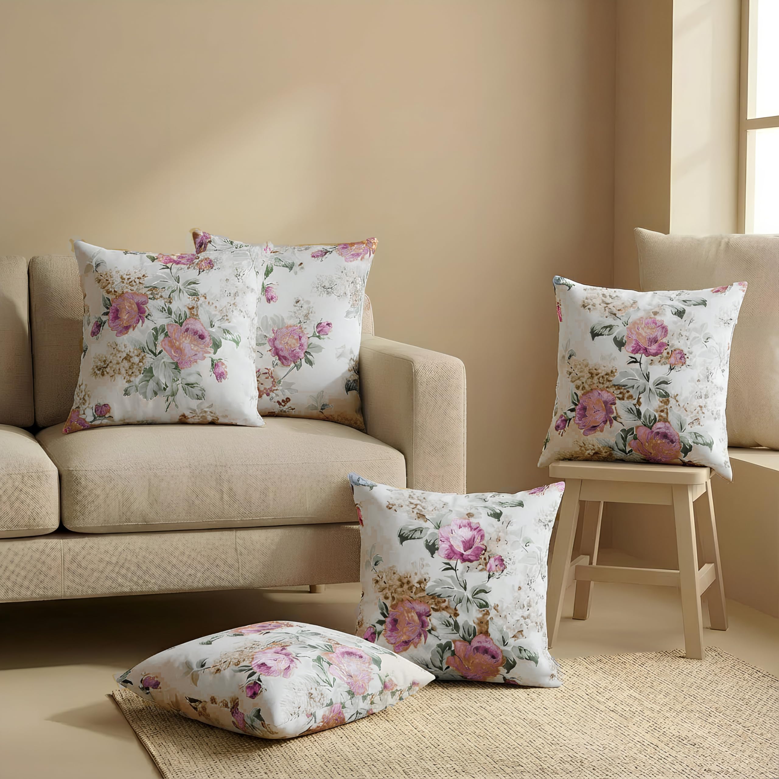 Clasiko Cotton Cushion Covers 18x18 – Set of 5 Decorative Cushion Covers, Rosette Royal, Soft Cotton, Hidden Zip, Sofa & Bedroom Décor