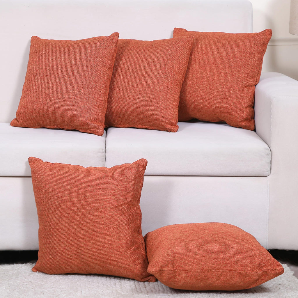 Yellow Weaves Jute Texture Cushion Covers, 12 X 12 Inches, Orange, Set of 5