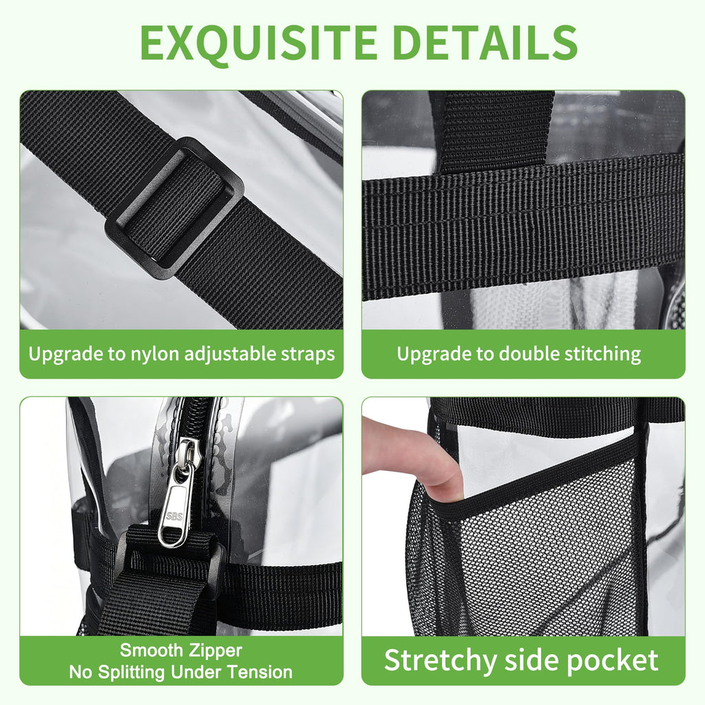 Clear Bag Stadium Approved, Transparent Tote Bag and Gym Clear Bag, See Through Tote Bag for Work, Sports Games and Concerts-12 x12 x6 (Black)