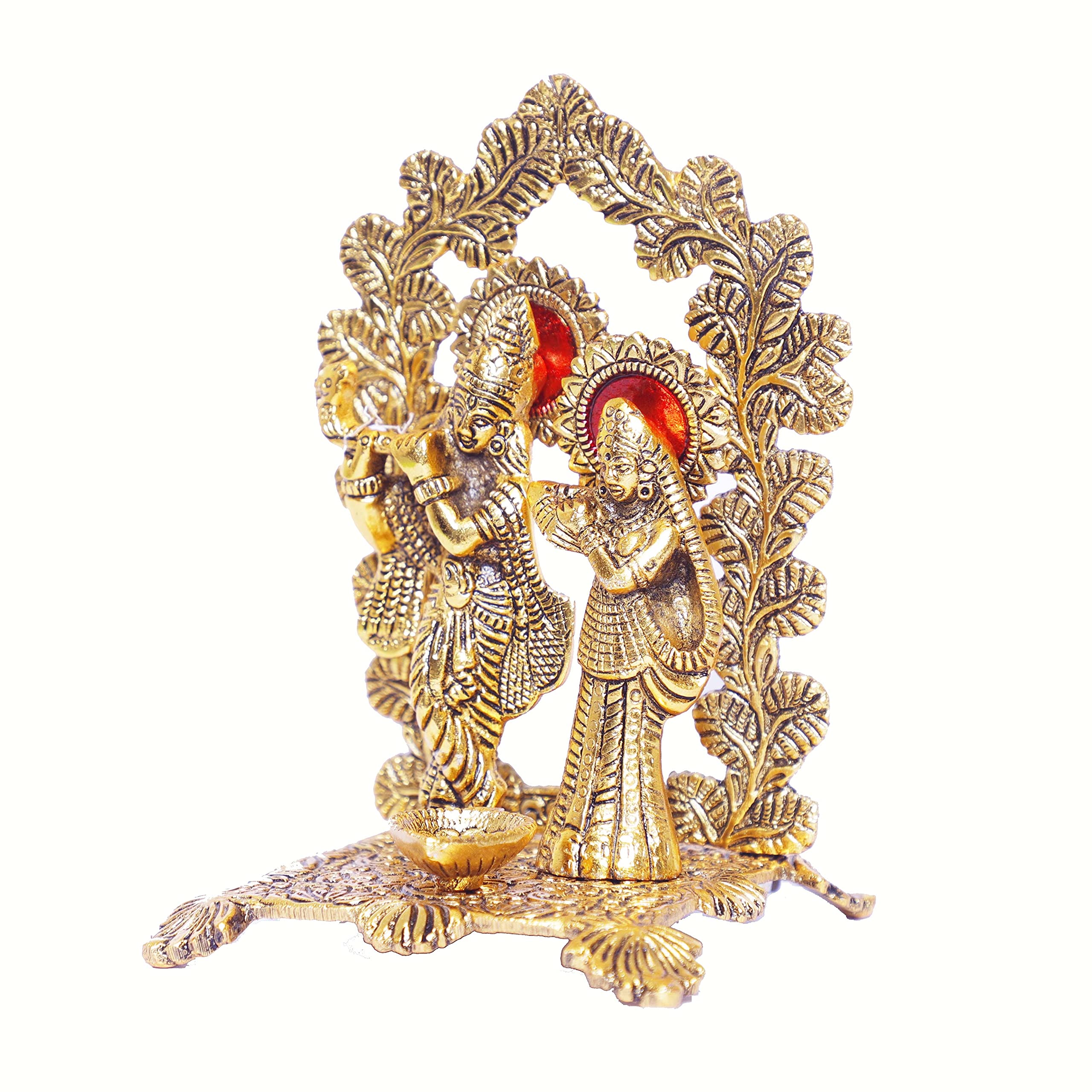 KridayKraft Radha Krishna Standing Playing Flute Metal Statue Gold Antique Finish for Pooja & Home,Office Decorative,Radha Krishna Murti Showpiece Figurines,Religious Idol Gift Article...