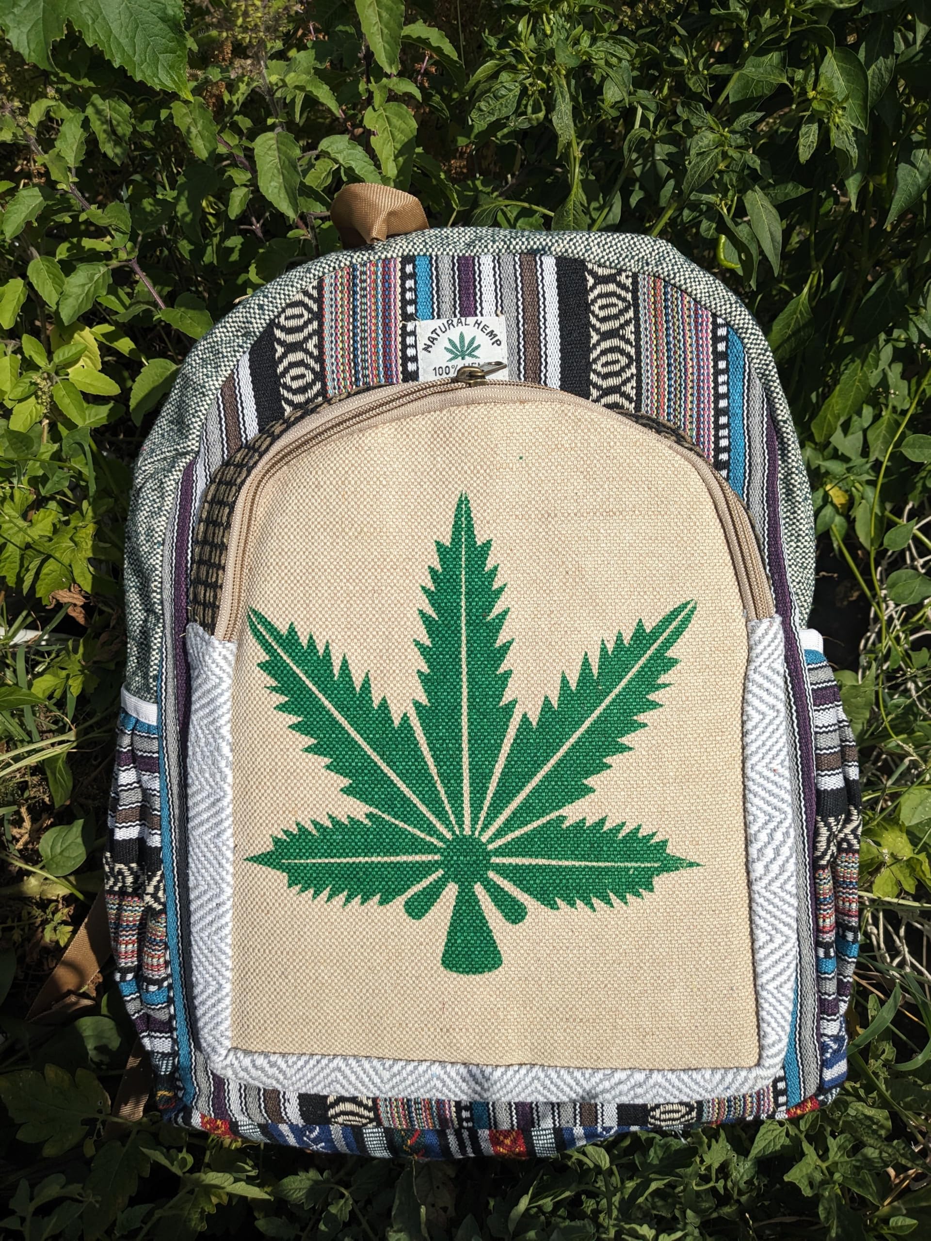 TRIBE The Boho Shop Hemp Cotton Blend Fabric Bag Sustainable Lightweight and Stylish Tote for All Purposes (Hemp Embroidery-02)