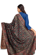 Naureen Women Faux Pashmina Kani Shawl with Mughal Artwork and Zari Accents, Warm and Soft, 40x80 inch