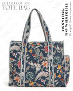 NIKAVIK Quilted Cotton Tote bag – Exotic Animal Print Foldable and Ideal for Travel Shopping Beach Trips or Daily Essentials (Blue Multi)