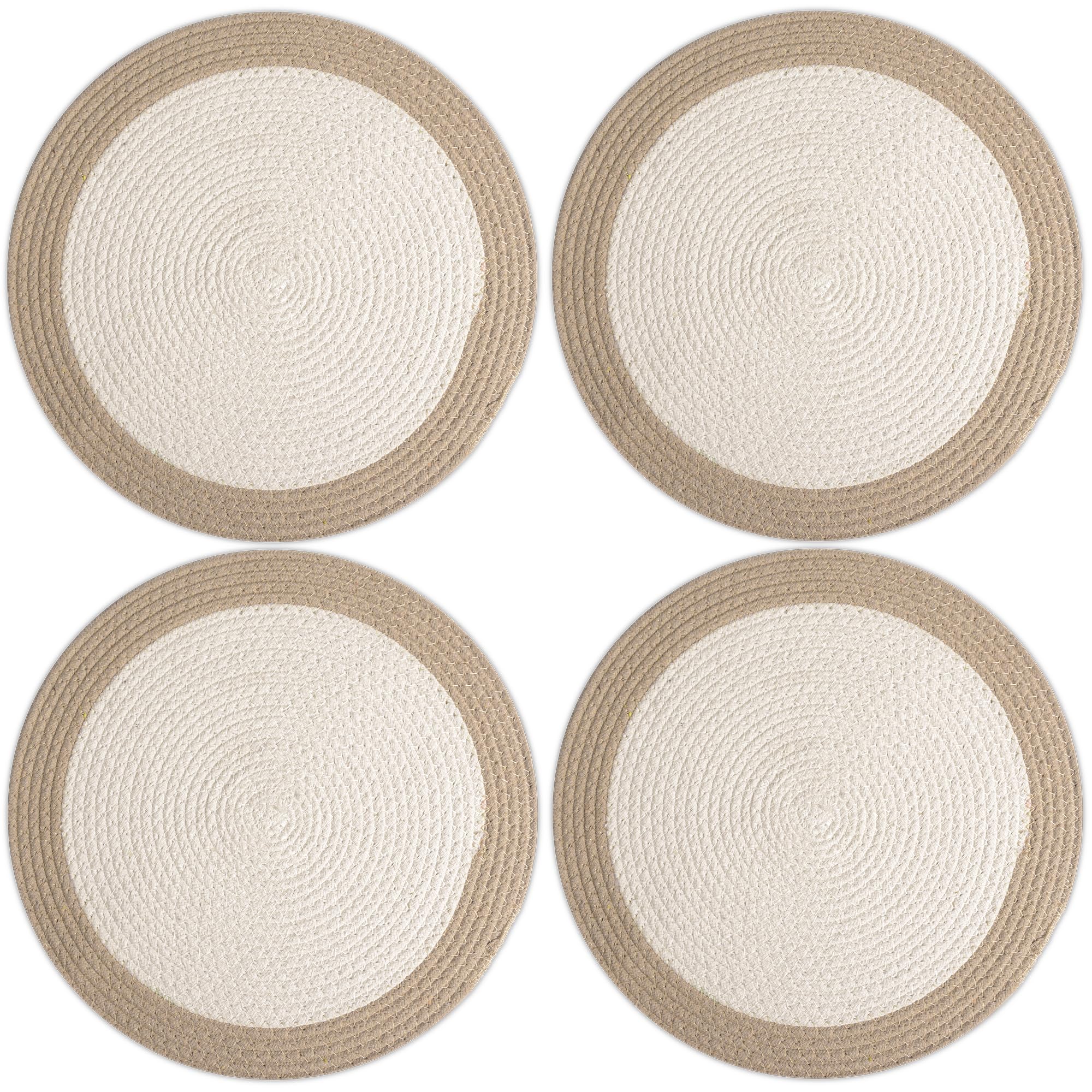 Encasa XO Dining Table Mats, Round Ribbed Cotton, Heat Resistant White Kafalo