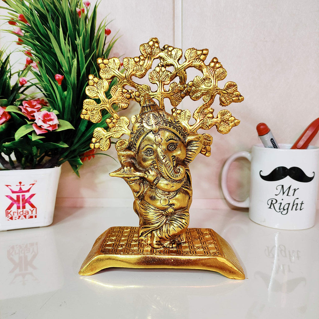 KridayKraft Ganesha Standing Playing Flute Metal Staue,Ganpati Bappa murti for Pooja & Home,Offce Decor,Religious Idol Gift Article,Showpiece Figurines