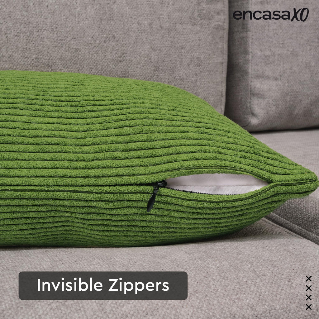Encasa XO Corduroy Cushion Covers, Boho Pillow Covers, No Inserts Green