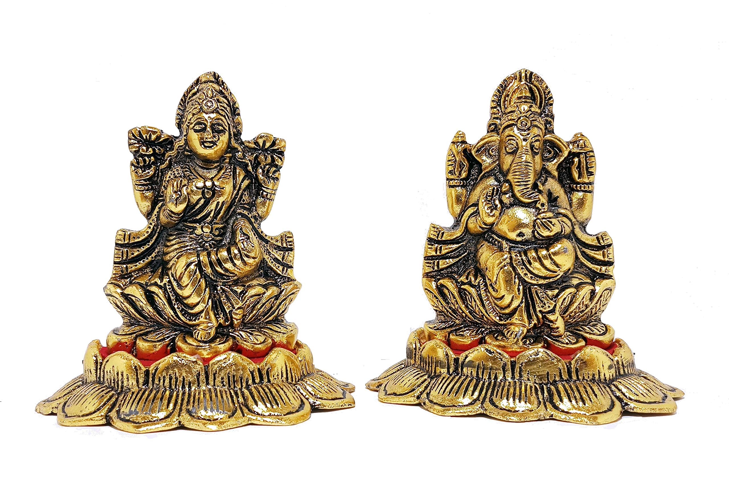 Prince Home Decor & Gifts Laxmi Ganesha God Idols Gold Oxidized Finish for Home Decor for Diwali, Corporate Gift Return Gifts