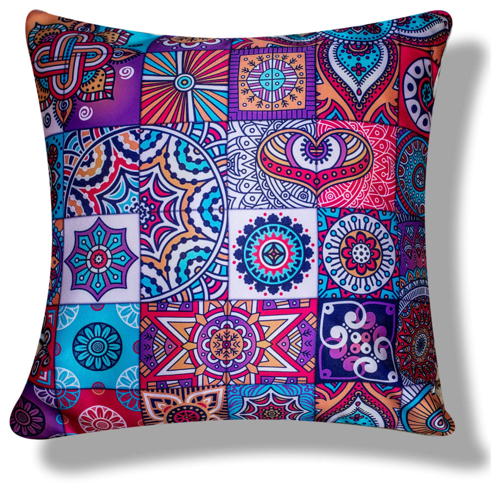 Vendola Merhaba Microfiber Satin 250TC Cushion Pillow Covers, Multicolor, Set of 5(Affwan,24x24 Inches)