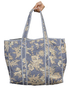 Ravaiyaa - Attitude is everything Women & Man Beautiful Printed Cotton Grocery Shopping Bag | Shoulder Bag | Cotton Tote Bag | Travel Tote Bags 18x5.5x16 Inch (Blue Beige Floral)