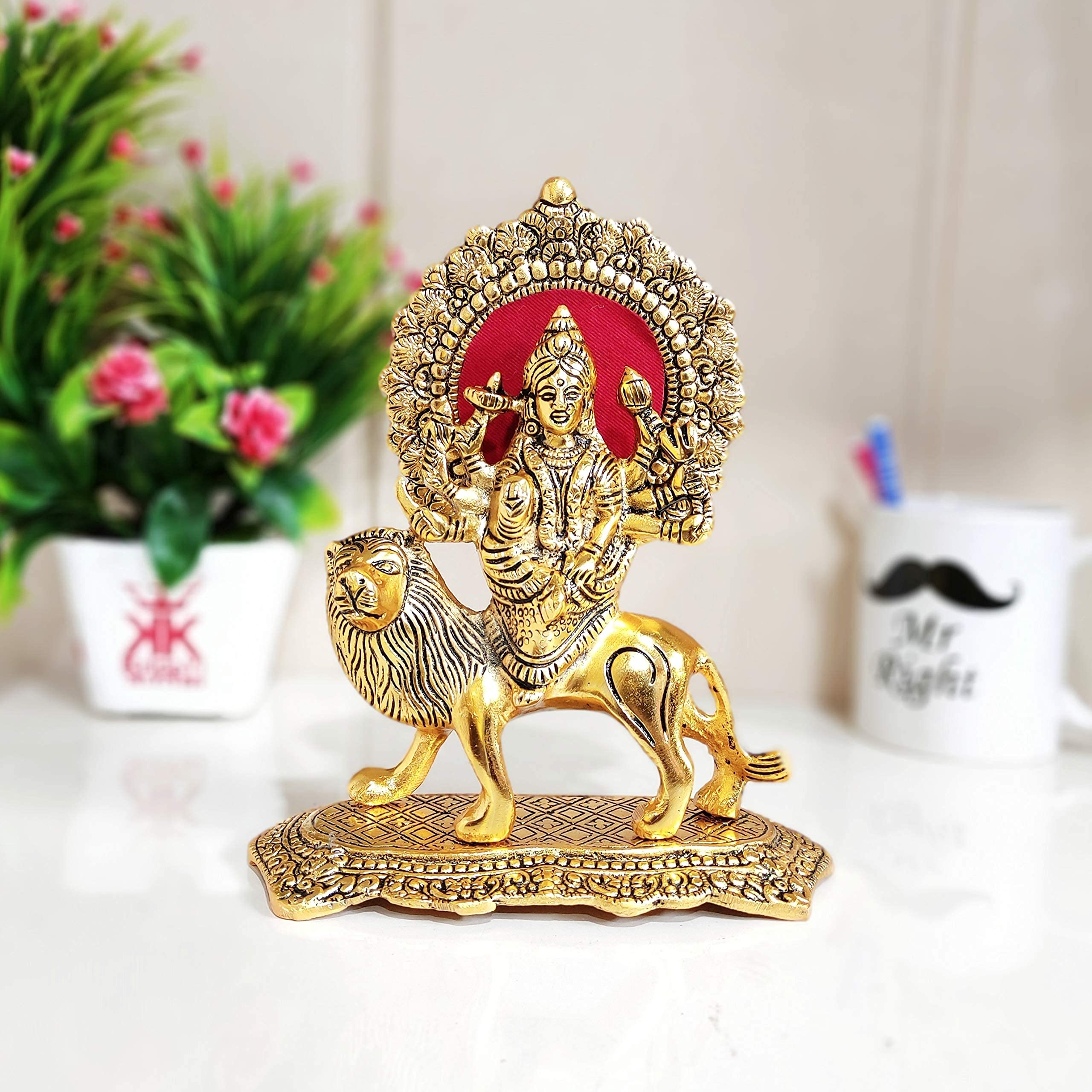 Prince Home Decor & Gifts Metal Durga Maa Statue Gold, 1 Piece
