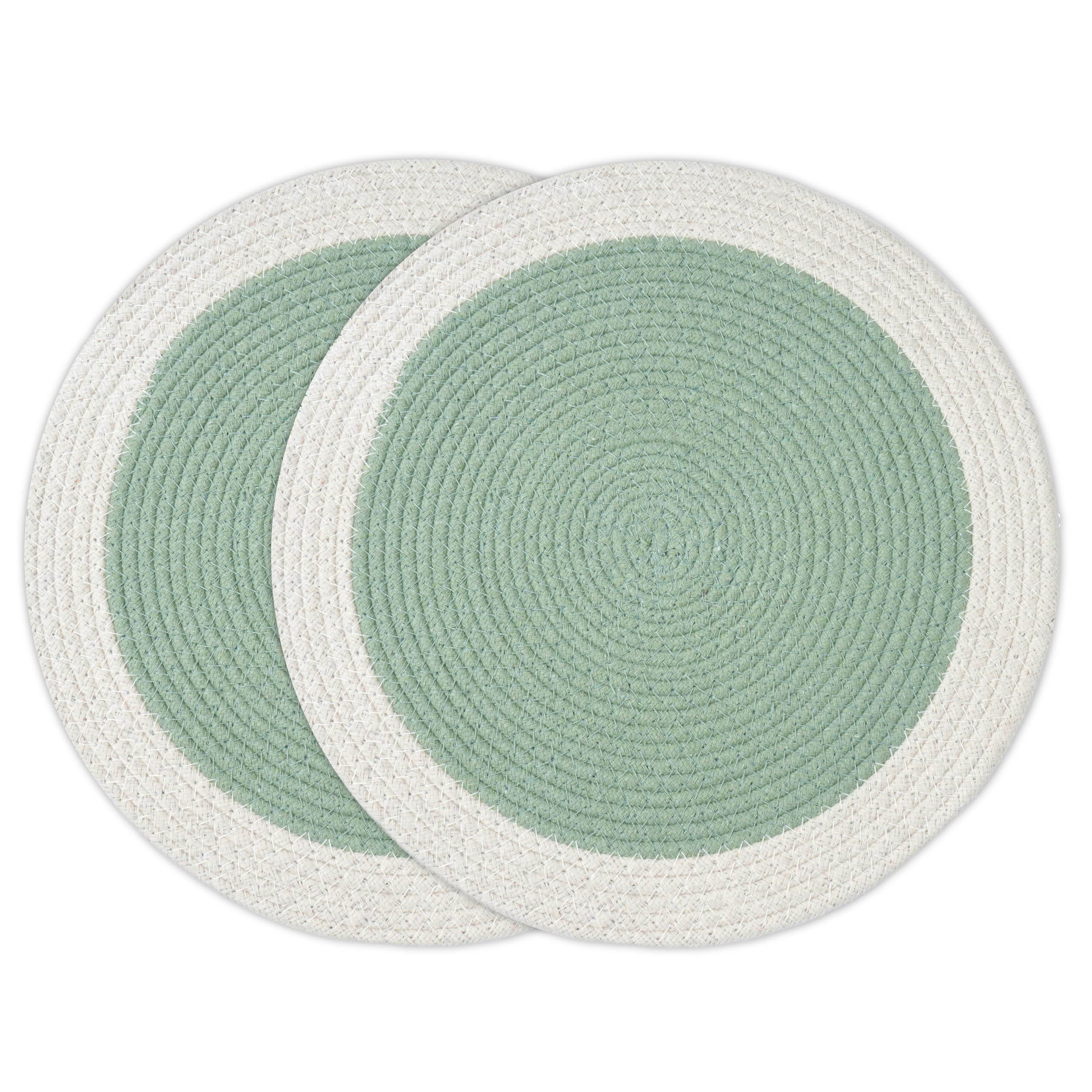 Encasa XO Dining Table Mats, Round Ribbed Cotton, Heat Resistant Sage Kafalo