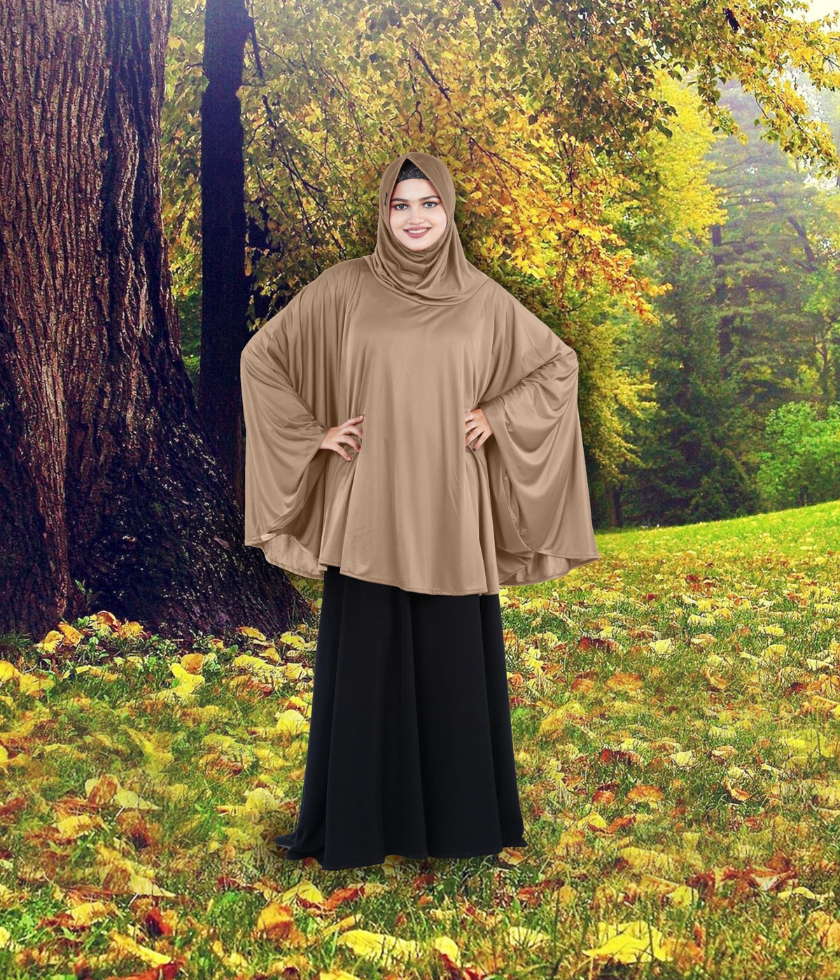Mehar Hijab's Modest Women's Stylish Instant Sleeve Hijab Solid Polycotton Feel Good Fabric HANANA Sleeve Hijab Free Size (Dark Wheat)