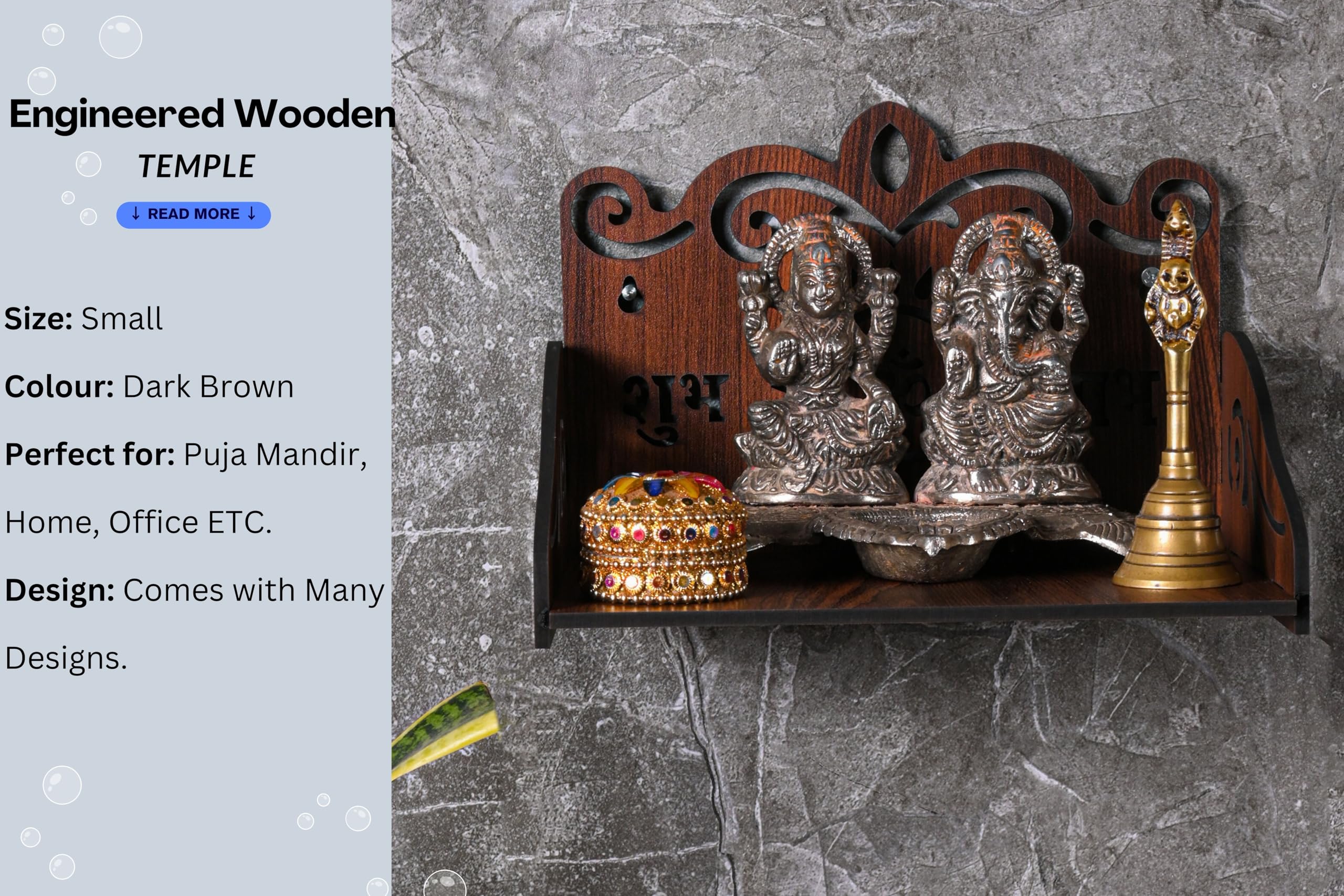 GOJEEVA KRAFT Engineered Wood Hand Crafted Carved Pattern Home Temple for Idols Temple for Home and Office I Ganesh Ji Pattern | Set Top Box Stand I Wooden Mandir (Pack of 1) (Medium)