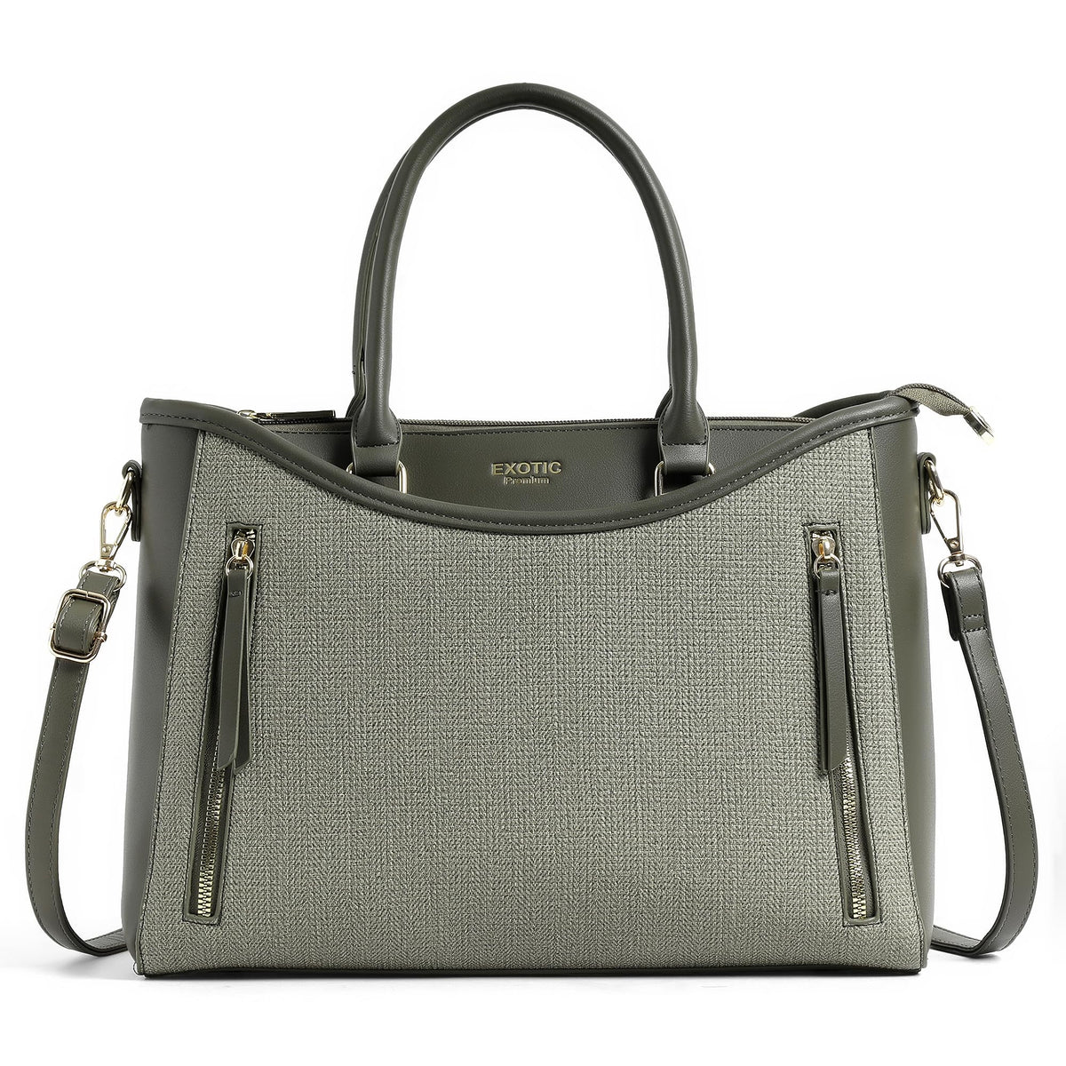 EXOTIC Alvara Tote Bag for Women | Multi-Compartment Handbag with Laptop Space, Front Zip Pockets & Luggage Sleeve | Premium PU Leatherette Work & Travel Tote (Green)