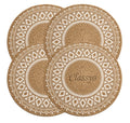 Classyo Cotton Coasters for Dining Table, 10 inch (Brown Design, Pack of 4) | Round Placemats for Hot Pots, Plates and Pans | Dining Table Placemats | Dining Table Mat | Washable Round Table Mats Kafalo