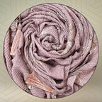 FAHABO Scarf for Women Stylish Pleated Viscose Cotton with Embroidery and Tassels | Hijab Scarf | Stole | Soft, Lightweight, and Latest Scarves | 72 x 33 Inches (Lilac Purple)
