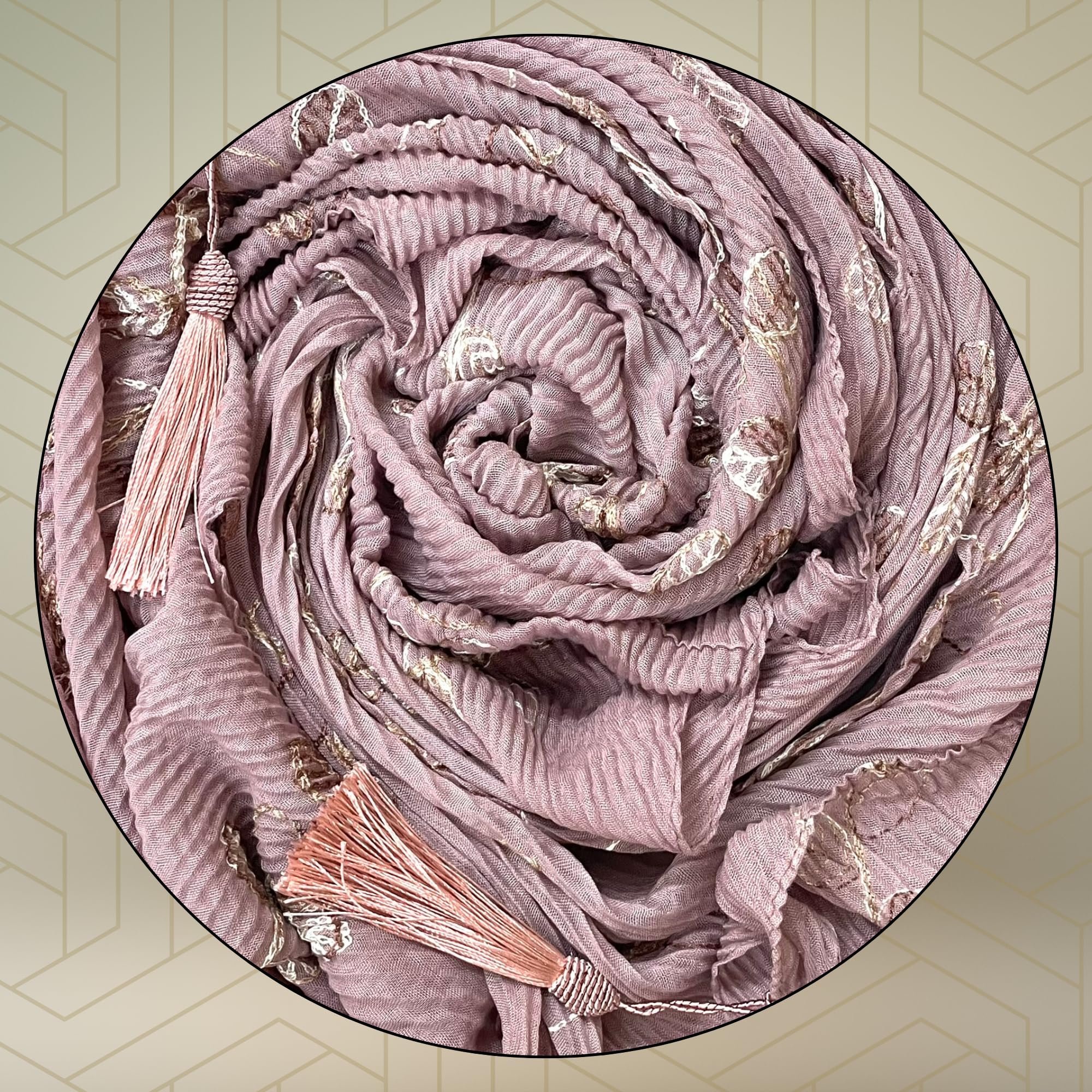 FAHABO Scarf for Women Stylish Pleated Viscose Cotton with Embroidery and Tassels | Hijab Scarf | Stole | Soft, Lightweight, and Latest Scarves | 72 x 33 Inches (Lilac Purple)