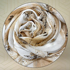 FAHABO Scarf Woman Floral Print Premium Mal Mal Textured Cotton Scarves with Tassels | Hijab Scarf | Headscarf | Neck Scarf | Stoles | Wraps | Size 71 L x 33 W (Elegance Cream, Brown)