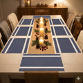 YELONA Placemats Set of 8, Heat-Resistant Woven Vinyl Table Mats, Non-Slip & Washable Dining Tablemats for Kitchen & Dinner Decor, Dark Blue & Gold (45cm x 30cm) Kafalo