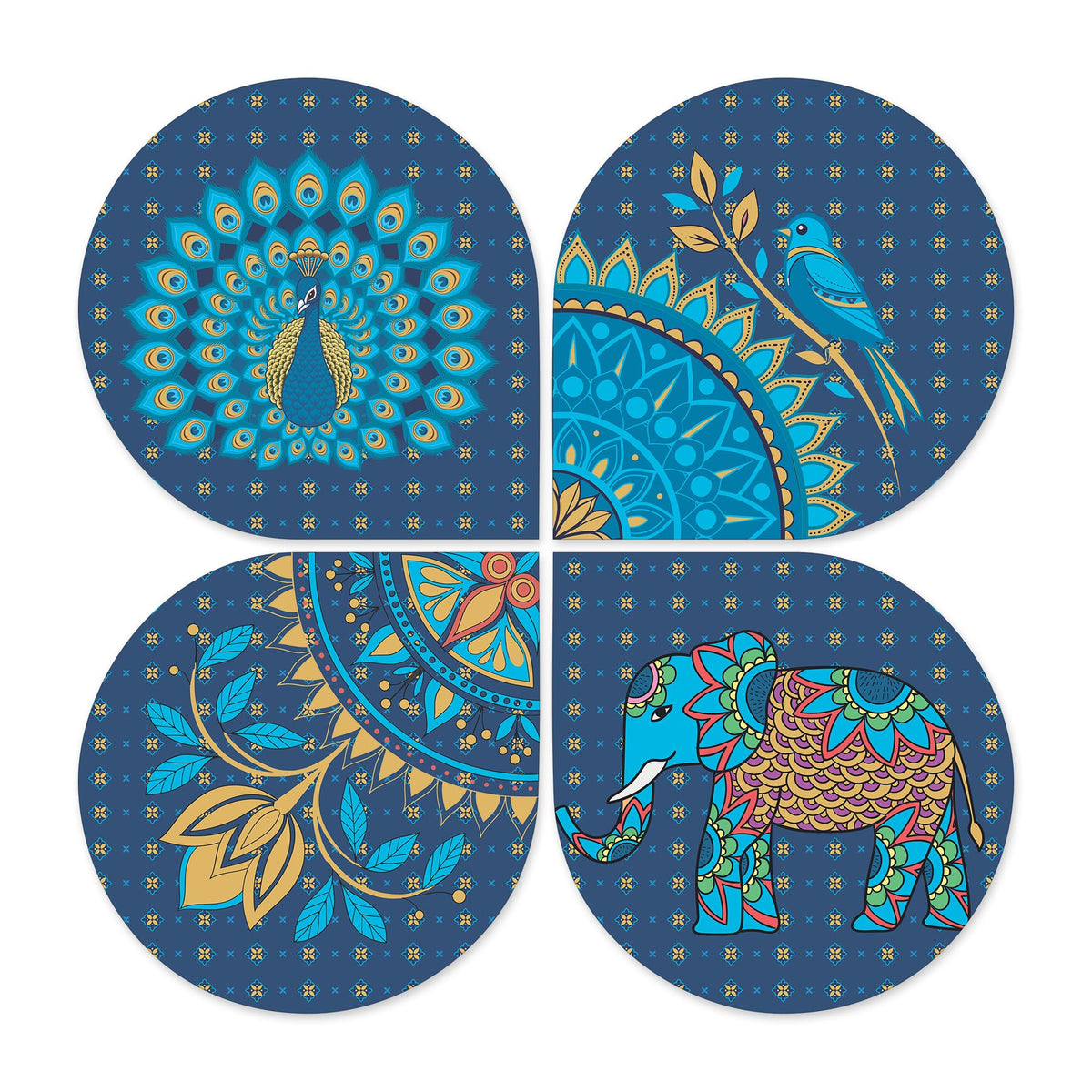Artvibes Animal with Mandala Pattern Wooden Art Decoration Item for Home | Wood Decorative Items | Modern Decoration | Artwork | Festive Decor | Wall Art Print | Unique Gift Items (WH_8433N), Set of 4