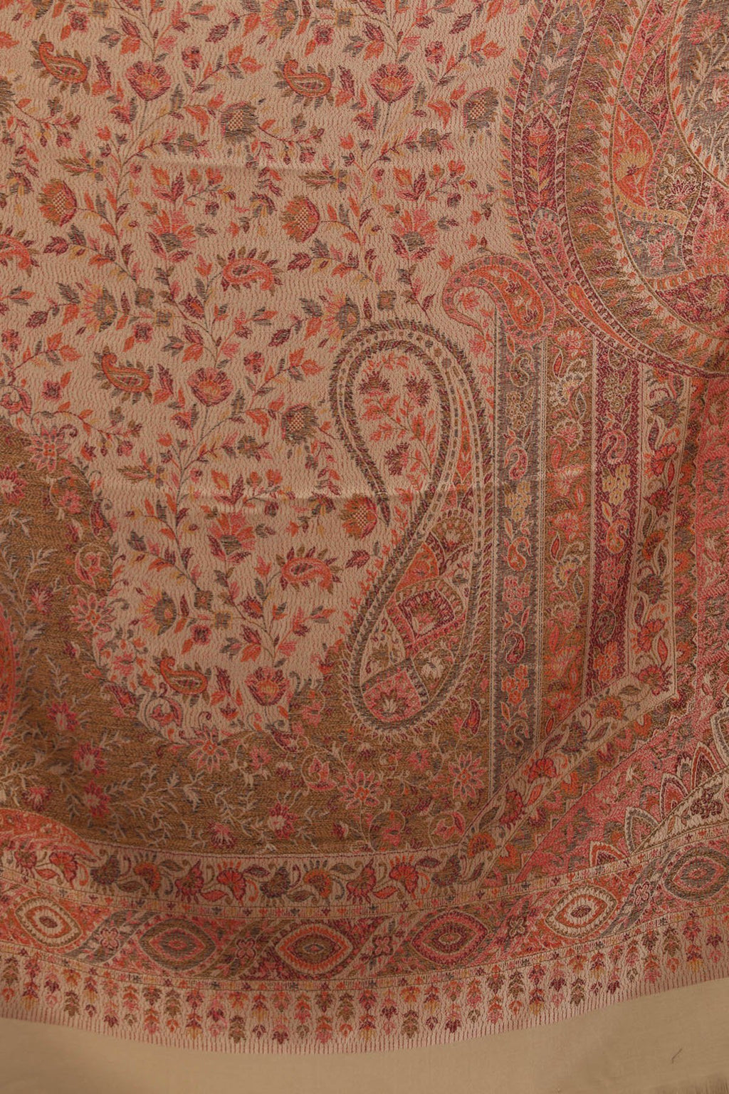 Exotic India Women's Reversible Jamawar with Woven Paisleys Wool Shawl (SWL33--light-taupe)
