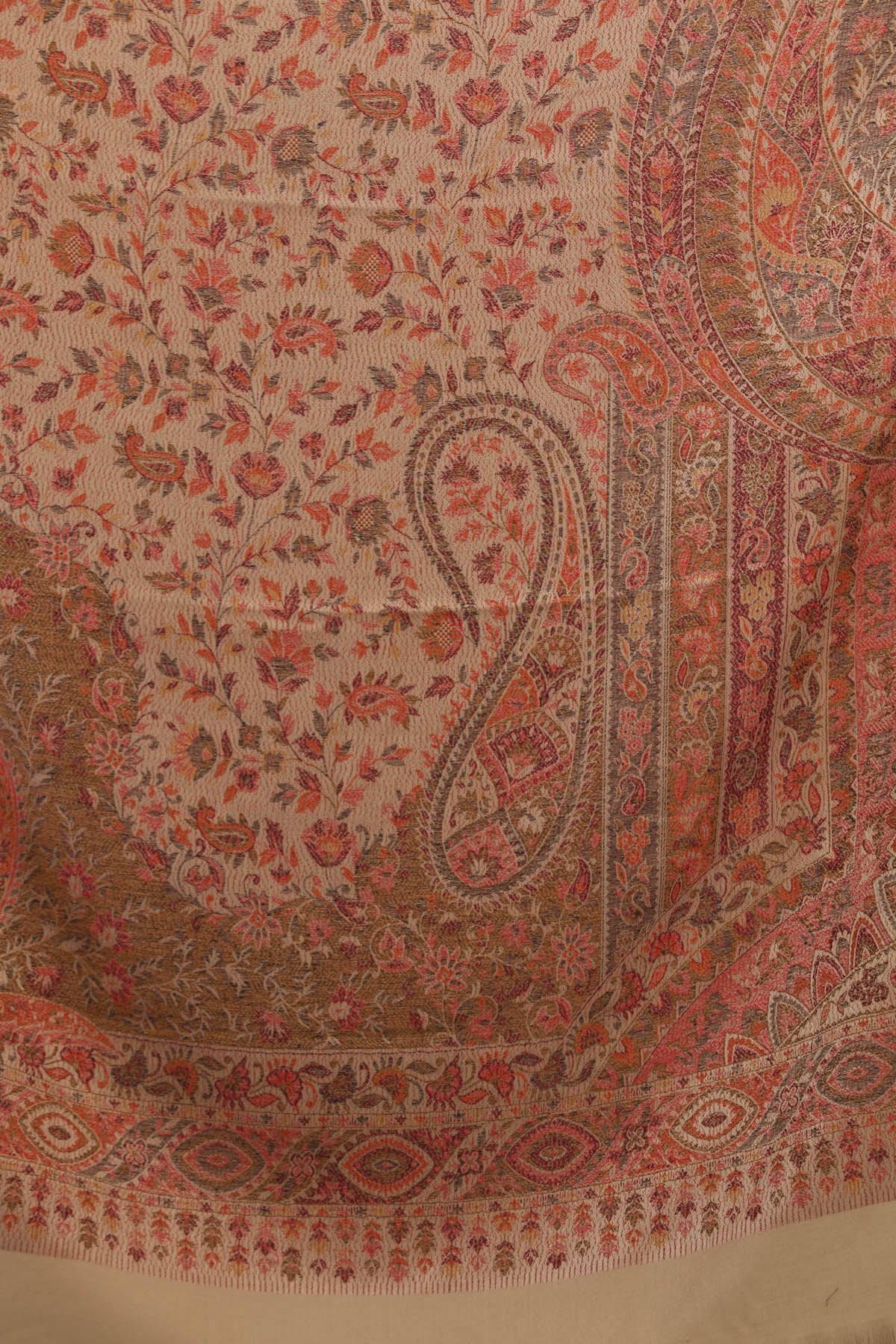 Exotic India Women's Reversible Jamawar with Woven Paisleys Wool Shawl (SWL33--light-taupe)