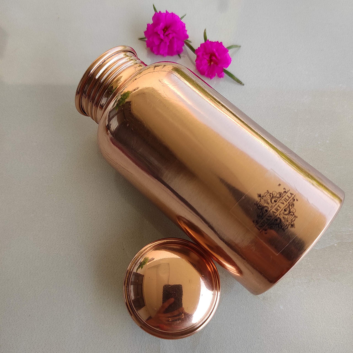 INDIAN ART VILLA Copper Shine Finish Water Bottle – 300 ML, Pure Copper Bottle for Ayurvedic Health Benefits, Drinkware, Stylish Design for Daily Use, Yoga, Travel, Office, and Gifting, Set of 1