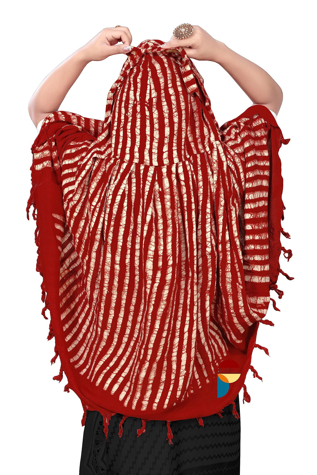 PRACHARAN Women Cotton Stylish Hand Printed Scarf, Anti Pollution Full Face Scarf With UV Sun Rays Protection Scraf for Women, Dust Scraf (Red Batik)