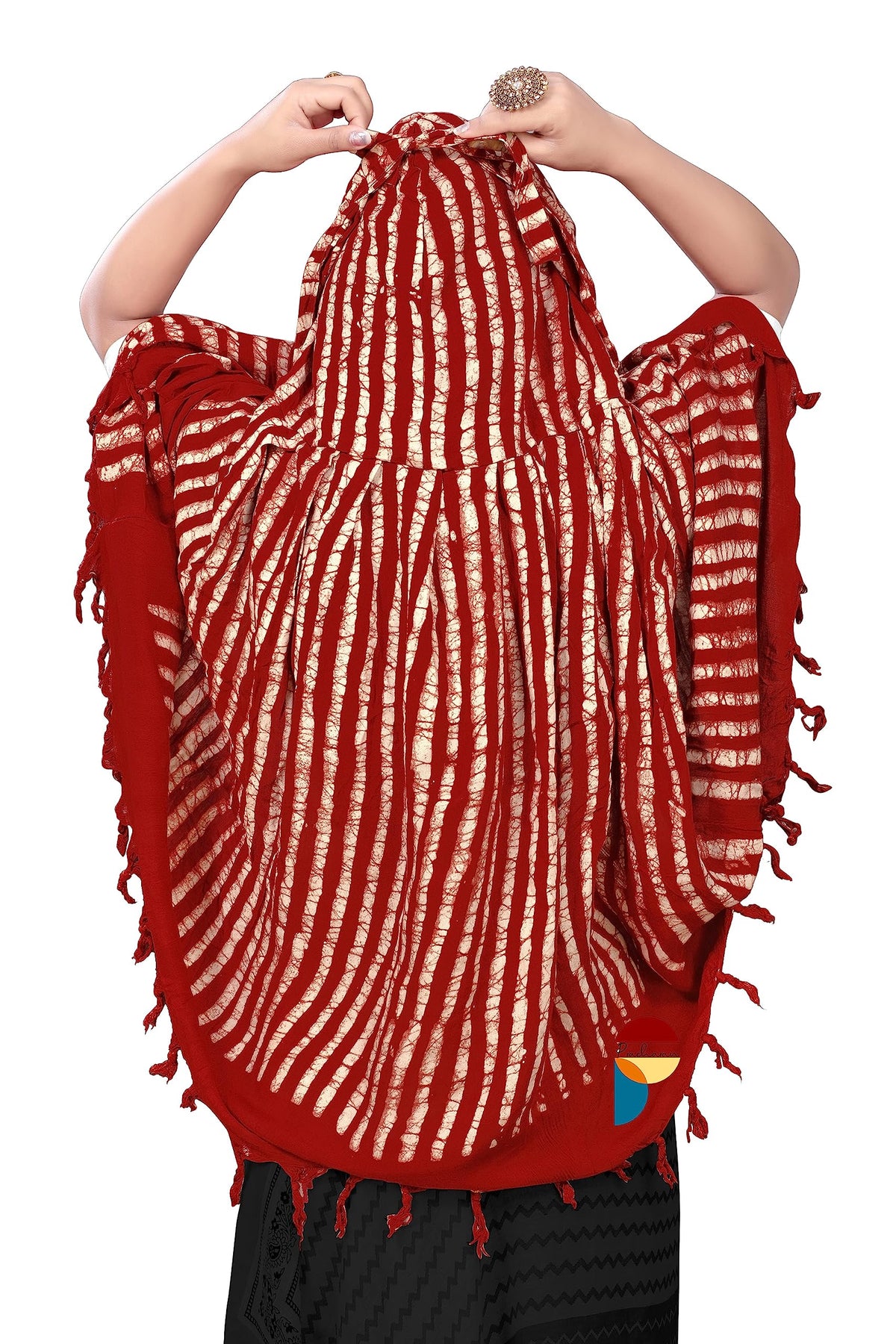 PRACHARAN Women Cotton Stylish Hand Printed Scarf, Anti Pollution Full Face Scarf With UV Sun Rays Protection Scraf for Women, Dust Scraf (Red Batik)