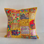 ATRANGI STUDIO Patchwork Cushion Covers - Set of 2 | Handcrafted Khambadiya Patchwork | Rajasthani Art Pillow Cover | Ethnic Cushion Covers for Sofa, Bed & Home Decor | 16x16 Inch, Yellow