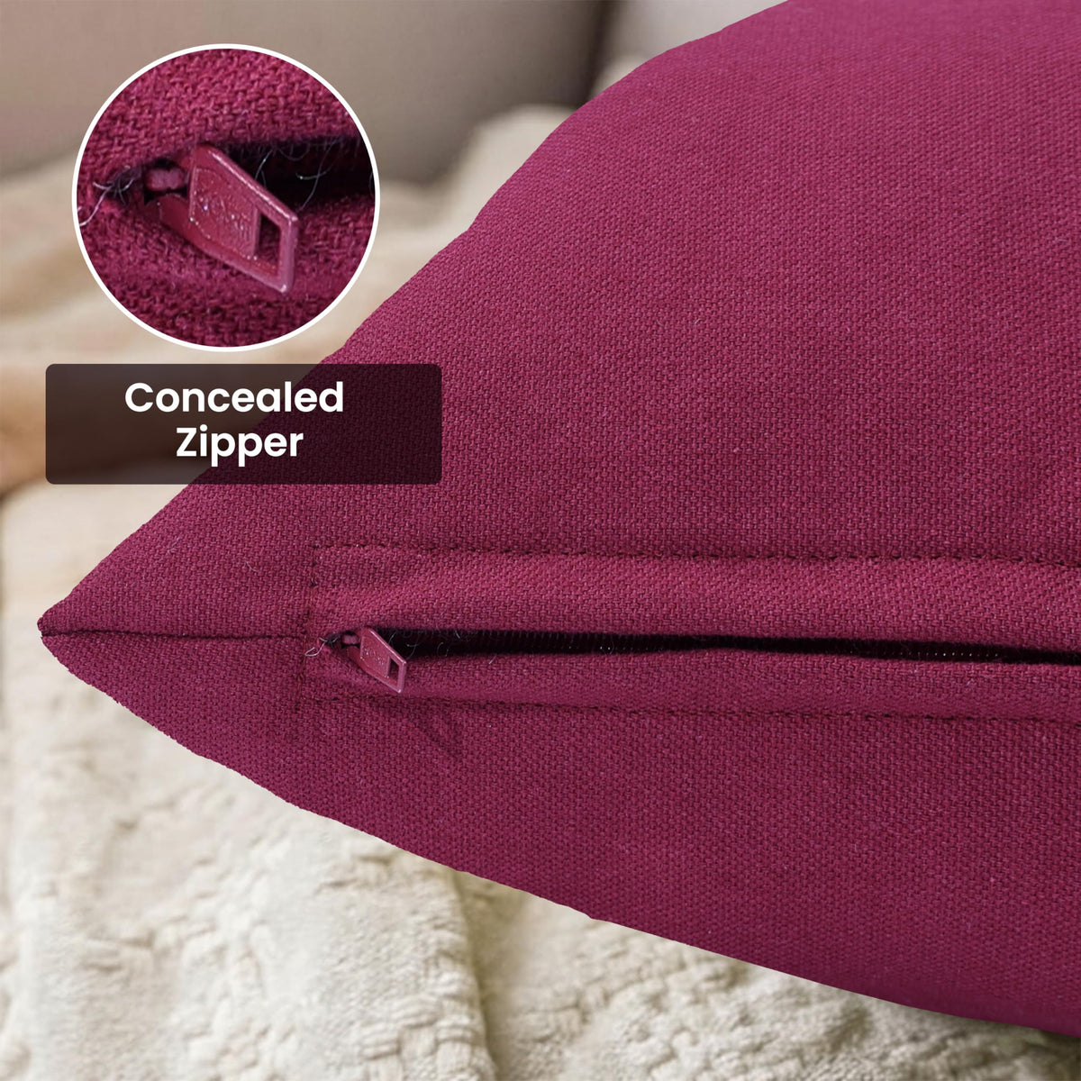 Yellow Weaves Cotton Canvas Decorative Cushion Covers, (16 X 16 Inches), Set of 5, Maroon